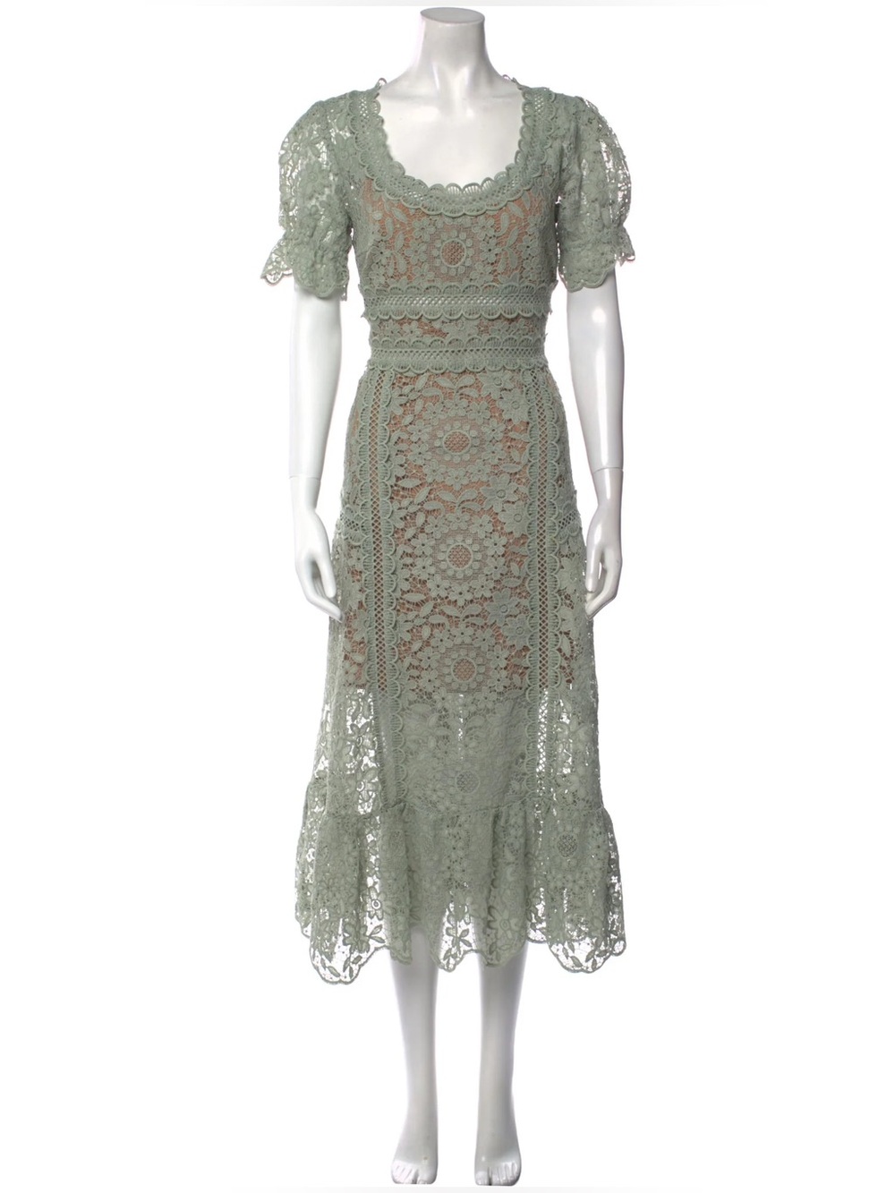Self-Portrait Pistachio green guipure lace midi dress